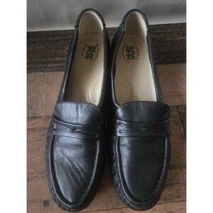 SAS Shoes Womens Sz 10 Wedge Slip On Loafers Black Leather Tripad Comfort